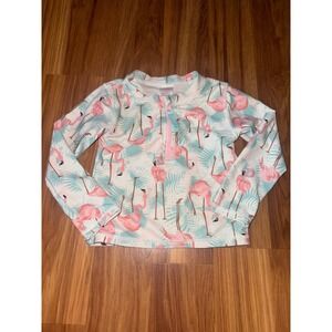 Flamingo Rash Guard 3T Long Sleeve Half Zip‎ Swim Top Girls